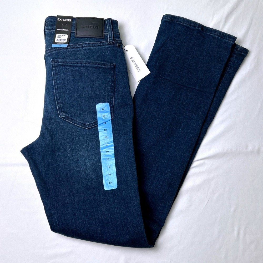 Express Womens Mid Rise Dark Wash Stretch Denim Bootcut Jeans Size 10 Blue NEW